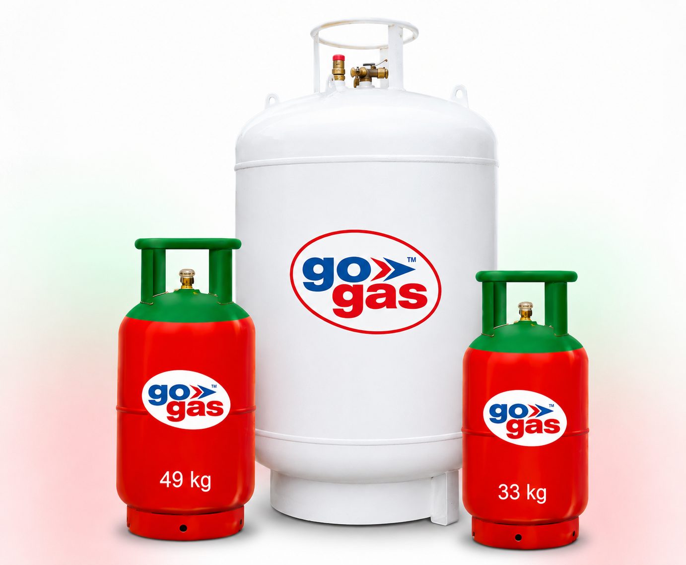 GoGas 425 kg VOT tank with 49 kg and 33 kg industrial LPG cylinders