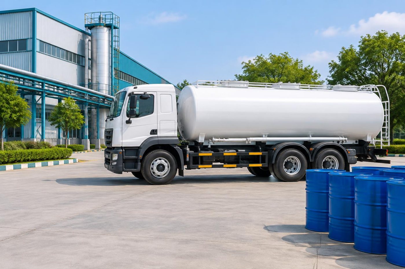 Illustrative industrial LDO tanker and sealed fuel barrels